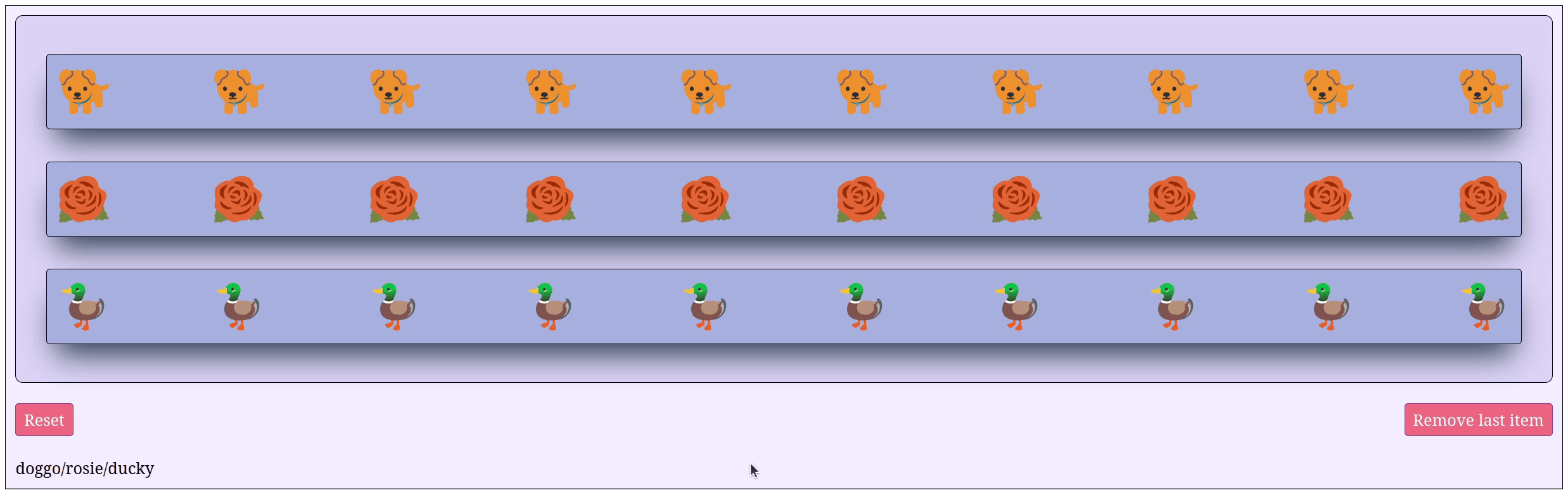 A gif showing a sortable list with a pink button on the right-hand side which, when clicked, resets the list back to its original state.